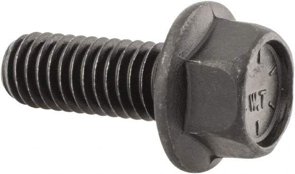 Value Collection - 3/8-16 UNC, 1" Length Under Head, Hex Drive Flange Bolt - 1" Thread Length, Grade 8 Alloy Steel, Smooth Flange, Phosphate & Oil Finish - Americas Industrial Supply