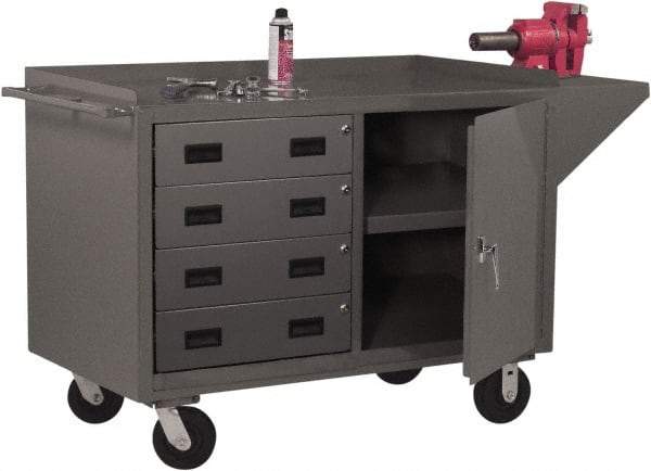 Durham - 2,000 Lb Capacity, 1 Shelf, 4 Drawer, 2 Door Mobile Cabinet - 60" Wide x 24" Deep x 38" High, Steel, Gray - Americas Industrial Supply
