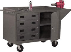 Durham - 2,000 Lb Capacity, 1 Shelf, 4 Drawer, 2 Door Mobile Cabinet - 60" Wide x 24" Deep x 38" High, Steel, Gray - Americas Industrial Supply