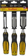 Stanley - 3 Piece Wood Chisel Set - 9" OAL, Sizes Included 1/2 to 1" - Americas Industrial Supply