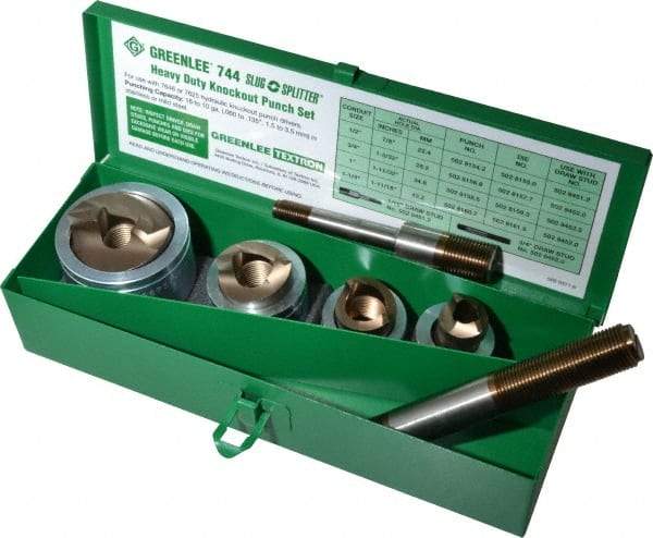 Greenlee - 7 Piece, 22.5 to 43.2mm Punch Hole Diam, Hydraulic Knockout Set - Round Punch, 10 Gage Mild Steel - Americas Industrial Supply