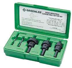 Greenlee - 5 Piece, 7/8" to 1-3/8" Saw Diam, Hole Saw Kit - Carbide-Tipped, Pilot Drill Model No. 123CT, Includes 3 Hole Saws - Americas Industrial Supply