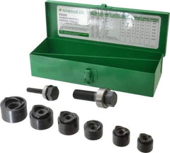 Greenlee - 15 Piece, 3/4 to 1-1/2" Punch Hole Diam, Manual Standard Punch Kit - Round Punch, 16 Gage Mild Steel - Americas Industrial Supply