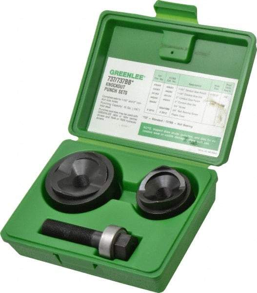 Greenlee - 6 Piece, 1-1/2 to 2" Punch Hole Diam, Manual Knockout Set - Round Punch, 10 Gage Mild Steel - Americas Industrial Supply