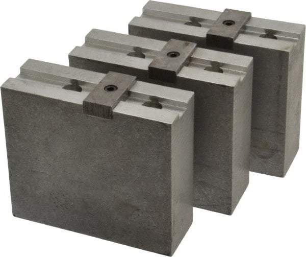 Abbott Workholding Products - 10" & Up Chuck Capacity, Tongue & Groove Attachment, Square Soft Lathe Chuck Jaw - 3 Jaws, Aluminum, 2-1/8" Btw Mount Hole Ctrs, 4-1/2" Long x 1-1/2" Wide x 4" High, 1/2" Groove, 1/2" Fastener - Americas Industrial Supply