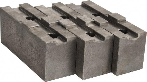 Abbott Workholding Products - 10" & Up Chuck Capacity, Tongue & Groove Attachment, Square Soft Lathe Chuck Jaw - 3 Jaws, Steel, 2-1/8" Btw Mount Hole Ctrs, 4-1/2" Long x 1-1/2" Wide x 2" High, 1/2" Groove, 1/2" Fastener - Americas Industrial Supply