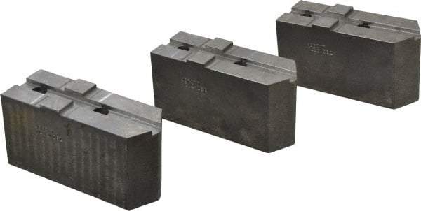 Abbott Workholding Products - 12" & Up Chuck Capacity, Tongue & Groove Attachment, Square Soft Lathe Chuck Jaw - 3 Jaws, Steel, 2-1/2" Btw Mount Hole Ctrs, 5-1/2" Long x 2" Wide x 3" High, 1/2" Groove, 1/2" Fastener - Americas Industrial Supply