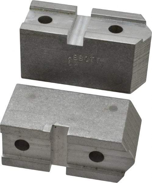Abbott Workholding Products - 6" & Up Chuck Capacity, Serrated Attachment, Square Soft Lathe Chuck Jaw - 3 Jaws, Aluminum, 1-11/16" Btw Mount Hole Ctrs, 3" Long x 1-1/4" Wide x 1-1/2" High, 0.738" Groove, 5/16" Fastener - Americas Industrial Supply