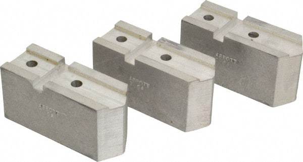 Abbott Workholding Products - 7-1/2" Chuck Capacity, Serrated Attachment, Square Soft Lathe Chuck Jaw - 3 Jaws, Aluminum, 1-11/16" Btw Mount Hole Ctrs, 4" Long x 1-1/2" Wide x 2" High, 0.866" Groove, 5/16" Fastener - Americas Industrial Supply