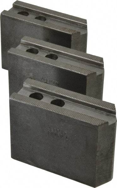 Abbott Workholding Products - 8" & Up Chuck Capacity, 1/16" x 90 Serrated Attachment, Square Soft Lathe Chuck Jaw - 3 Jaws, Steel, 29/32" Btw Mount Hole Ctrs, 4" Long x 1-1/2" Wide x 3" High, 0.669" Groove, 0.4724" & 12mm Fastener - Americas Industrial Supply