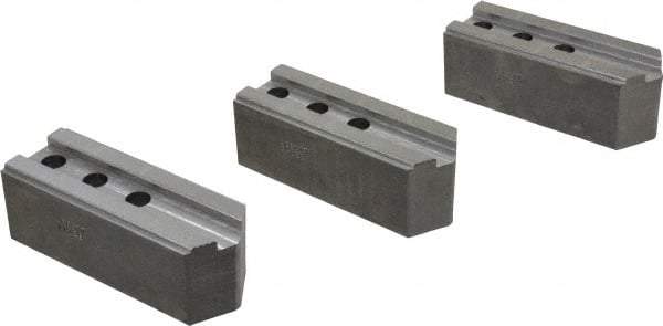 Abbott Workholding Products - 12" & Up Chuck Capacity, 1/16" x 90 Serrated Attachment, Square Soft Lathe Chuck Jaw - 3 Jaws, Steel, 1-3/16" Btw Mount Hole Ctrs, 5-1/2" Long x 2" Wide x 2" High, 0.787" Groove, 1/2" Fastener - Americas Industrial Supply