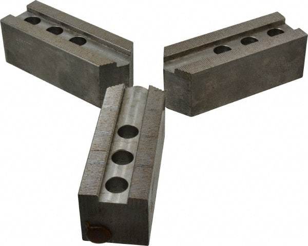 Abbott Workholding Products - 12" & Up Chuck Capacity, 1/16" x 90 Serrated Attachment, Square Soft Lathe Chuck Jaw - 3 Jaws, Steel, 1.181" Btw Mount Hole Ctrs, 5-1/2" Long x 2" Wide x 2" High, 0.827" Groove, 0.6299" & 16mm Fastener - Americas Industrial Supply