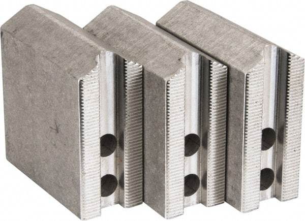 Abbott Workholding Products - 6" & Up Chuck Capacity, 1.5mm x 60° Serrated Attachment, Square Soft Lathe Chuck Jaw - 3 Jaws, Aluminum, 0.7874" Btw Mount Hole Ctrs, 3" Long x 1-1/4" Wide x 3" High, 0.4724" Groove, 0.3937" & 10mm Fastener - Americas Industrial Supply