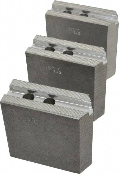 Abbott Workholding Products - 8" & Up Chuck Capacity, 1.5mm x 60° Serrated Attachment, Square Soft Lathe Chuck Jaw - 3 Jaws, Aluminum, 63/64" Btw Mount Hole Ctrs, 4" Long x 1-1/2" Wide x 4" High, 0.5512" Groove, 0.4724" & 12mm Fastener - Americas Industrial Supply
