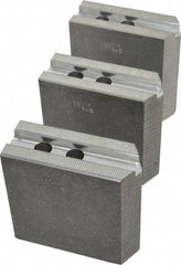Abbott Workholding Products - 8" & Up Chuck Capacity, 1.5mm x 60° Serrated Attachment, Square Soft Lathe Chuck Jaw - 3 Jaws, Aluminum, 63/64" Btw Mount Hole Ctrs, 4" Long x 1-1/2" Wide x 4" High, 0.5512" Groove, 0.4724" & 12mm Fastener - Americas Industrial Supply