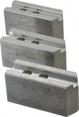 Abbott Workholding Products - 8" & Up Chuck Capacity, 1.5mm x 60° Serrated Attachment, Square Soft Lathe Chuck Jaw - 3 Jaws, Aluminum, 63/64" Btw Mount Hole Ctrs, 4" Long x 1-1/2" Wide x 2" High, 0.6299" Groove, 0.4724" & 12mm Fastener - Americas Industrial Supply