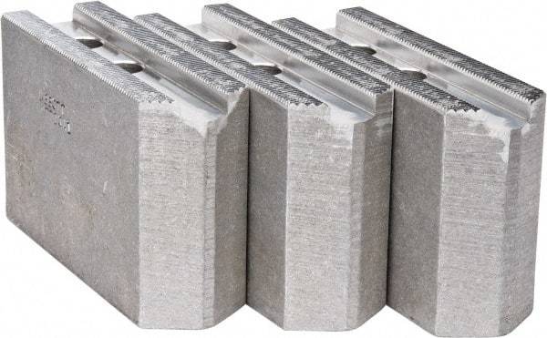 Abbott Workholding Products - 10" & Up Chuck Capacity, 1.5mm x 60° Serrated Attachment, Square Soft Lathe Chuck Jaw - 3 Jaws, Aluminum, 1.1811" Btw Mount Hole Ctrs, 4-1/2" Long x 1-1/2" Wide x 3" High, 0.6299" Groove, 0.4724" & 12mm Fastener - Americas Industrial Supply