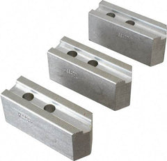 Abbott Workholding Products - 10" & Up Chuck Capacity, 1.5mm x 60° Serrated Attachment, Square Soft Lathe Chuck Jaw - 3 Jaws, Aluminum, 1.2598" Btw Mount Hole Ctrs, 4-1/2" Long x 1-1/2" Wide x 2" High, 0.6299" Groove, 0.4724" & 12mm Fastener - Americas Industrial Supply