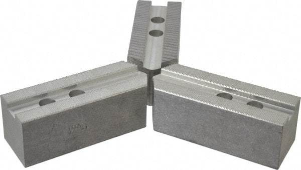 Abbott Workholding Products - 12" & Up Chuck Capacity, 1.5mm x 60° Serrated Attachment, Square Soft Lathe Chuck Jaw - 3 Jaws, Aluminum, 1.1811" Btw Mount Hole Ctrs, 5-1/2" Long x 2" Wide x 2" High, 0.7087" Groove, 0.5512" & 14mm Fastener - Americas Industrial Supply