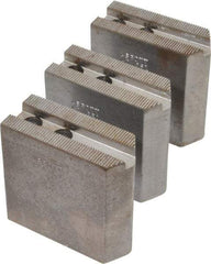 Abbott Workholding Products - 6" & Up Chuck Capacity, 1.5mm x 60° Serrated Attachment, Square Soft Lathe Chuck Jaw - 3 Jaws, Steel, 0.7874" Btw Mount Hole Ctrs, 3" Long x 1-1/4" Wide x 3" High, 0.4331" Groove, 0.3937" & 10mm Fastener - Americas Industrial Supply