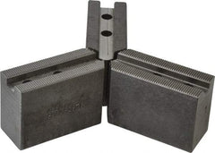 Abbott Workholding Products - 6" & Up Chuck Capacity, 1.5mm x 60° Serrated Attachment, Square Soft Lathe Chuck Jaw - 3 Jaws, Steel, 63/64" Btw Mount Hole Ctrs, 3" Long x 1-1/4" Wide x 2" High, 0.4331" Groove, 0.315" & 8mm Fastener - Americas Industrial Supply