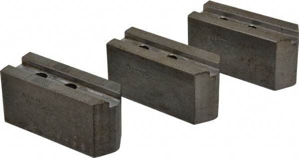 Abbott Workholding Products - 8" & Up Chuck Capacity, 1.5mm x 60° Serrated Attachment, Square Soft Lathe Chuck Jaw - 3 Jaws, Steel, 1.1811" Btw Mount Hole Ctrs, 4" Long x 1-1/2" Wide x 2" High, 0.5512" Groove, 0.3937" & 10mm Fastener - Americas Industrial Supply