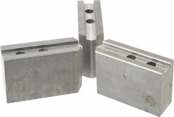 Abbott Workholding Products - 10" & Up Chuck Capacity, 1.5mm x 60° Serrated Attachment, Square Soft Lathe Chuck Jaw - 3 Jaws, Steel, 1.2598" Btw Mount Hole Ctrs, 4-1/2" Long x 1-1/2" Wide x 3" High, 0.6299" Groove, 0.4724" & 12mm Fastener - Americas Industrial Supply