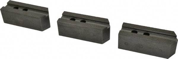 Abbott Workholding Products - 12" & Up Chuck Capacity, 1.5mm x 60° Serrated Attachment, Square Soft Lathe Chuck Jaw - 3 Jaws, Steel, 1.1811" Btw Mount Hole Ctrs, 5-1/2" Long x 2" Wide x 2" High, 0.7087" Groove, 0.5512" & 14mm Fastener - Americas Industrial Supply