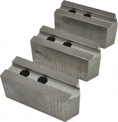 Abbott Workholding Products - 15 to 18" Chuck Capacity, 1.5mm x 60° Serrated Attachment, Square Soft Lathe Chuck Jaw - 3 Jaws, Steel, 1.6929" Btw Mount Hole Ctrs, 6-1/2" Long x 2-1/2" Wide x 3" High, 0.8661" Groove, 0.7874" & 20mm Fastener - Americas Industrial Supply