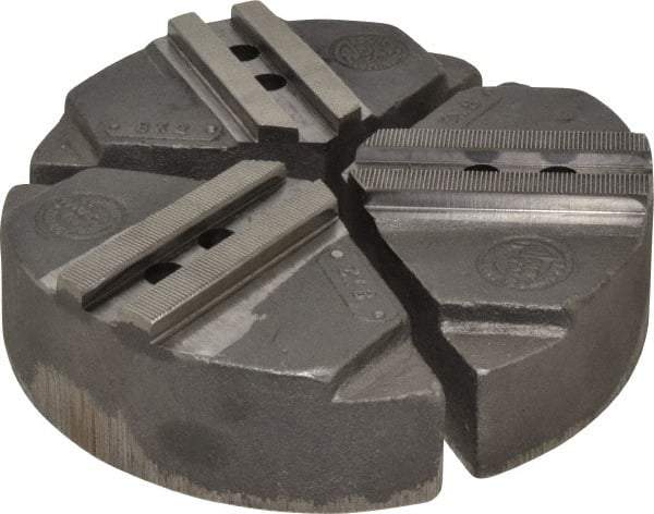 Abbott Workholding Products - 8" & Up Chuck Capacity, 1.5mm x 60° Serrated Attachment, Round Soft Lathe Chuck Jaw - 3 Jaws, Cast Iron, 63/64" Btw Mount Hole Ctrs, 8" Wide x 2" High, 0.5512" Groove, 0.4724" & 12mm Fastener - Americas Industrial Supply