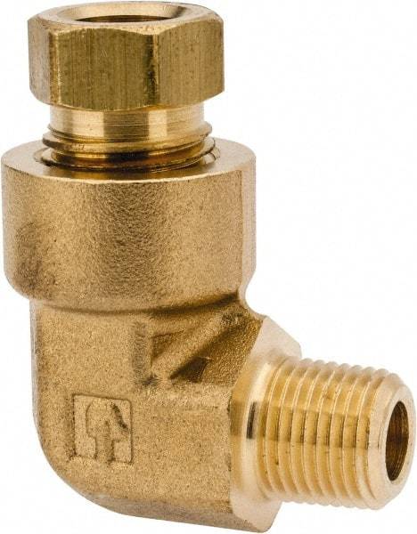 Parker - 5/16" OD, Brass Male Elbow - 1,800 Max Working psi, 9/16" Hex, Comp x MNPT Ends - Americas Industrial Supply