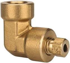 Parker - 3/8" OD, Brass Female Elbow - 1,500 Max Working psi, 5/8" Hex, Comp x FNPT Ends - Americas Industrial Supply