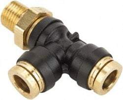 Parker - 1/2" Tube OD, 1/4 NPT Composite Push-to-Connect Tube Male Swivel Run Tee - Tube to Male NPT Connection, 250 Max psi, Buna-N O-Ring, -40 to 200°F Working Temp - Americas Industrial Supply
