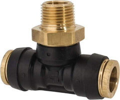 Parker - 1/2" Tube OD, 3/8 NPT Composite Push-to-Connect Tube Male Swivel Branch Tee - 250 Max psi, Tube to Male NPT Connection, Buna-N O-Ring, -40 to 200°F Working Temp - Americas Industrial Supply