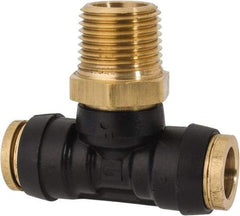 Parker - 1/2" Tube OD, 1/2 NPT Composite Push-to-Connect Tube Male Swivel Branch Tee - 250 Max psi, Tube to Male NPT Connection, Buna-N O-Ring, -40 to 200°F Working Temp - Americas Industrial Supply
