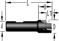 Cutting Tool Technologies - 5/8" Cut Diam, 0.38" Max Depth of Cut, 5/8" Shank Diam, 3-1/4" OAL, Indexable Square Shoulder End Mill - APKT 1003... Inserts, Weldon Shank, 90° Lead Angle, Through Coolant - Americas Industrial Supply