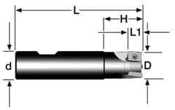 Cutting Tool Technologies - 0.44" Cut Diam, 0.38" Max Depth of Cut, 5/8" Shank Diam, 3-1/4" OAL, Indexable Square Shoulder End Mill - APKT 1003... Inserts, Weldon Shank, 90° Lead Angle - Americas Industrial Supply