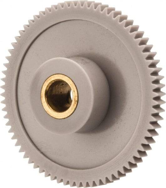Made in USA - 48 Pitch, 1-1/2" Pitch Diam, 1.542" OD, 72 Tooth Spur Gear - 1/8" Face Width, 1/4" Bore Diam, 39/64" Hub Diam, 20° Pressure Angle, Acetal - Americas Industrial Supply