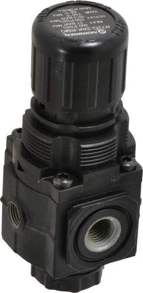 Norgren - 1/4 NPT Port, 70 CFM, Zinc Compact Regulator - 5 to 150 psi Range, 300 Max psi Supply Pressure, 1/8" Gauge Port Thread, 1.98" Wide x 4.19" High - Americas Industrial Supply