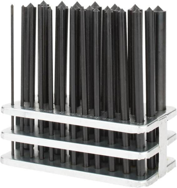 Value Collection - 28 Piece, 3/32 to 17/32", Transfer Punch Set - Round Shank, Comes in Stand - Americas Industrial Supply