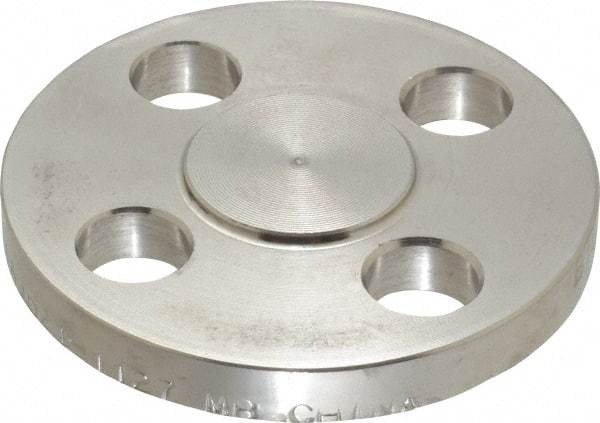 Merit Brass - 1/2" Pipe, 3-1/2" OD, Stainless Steel, Blind Pipe Flange - 2-3/8" Across Bolt Hole Centers, 5/8" Bolt Hole, 150 psi, Grades 304 & 304L - Americas Industrial Supply