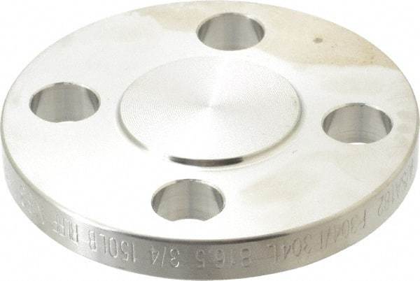 Merit Brass - 3/4" Pipe, 3-7/8" OD, Stainless Steel, Blind Pipe Flange - 2-3/4" Across Bolt Hole Centers, 5/8" Bolt Hole, 150 psi, Grades 304 & 304L - Americas Industrial Supply