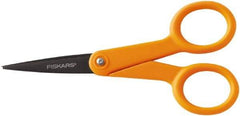 Fiskars - 1-13/16" LOC, 4-15/16" OAL Coated Stainless Steel Non Stick Scissors - Ambidextrous, Plastic Straight Handle, For General Purpose Use - Americas Industrial Supply