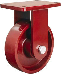 Hamilton - 8" Diam x 2-1/2" Wide x 10-1/2" OAH Top Plate Mount Rigid Caster - Cast Iron, 2,500 Lb Capacity, Tapered Roller Bearing, 5-1/2 x 7-1/2" Plate - Americas Industrial Supply