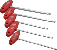 Wiha - 5 Piece T-Handle Ball End Hex Key Set - Hex Range 4 to 10mm, Chrome Vanadium Molybdenum - Americas Industrial Supply