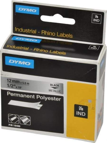 Rhino - 216" Long, Metallized Silver Polyester Metallized Tape - For DYMO Brand Labeling Equipment Designed for "D1" Tapes (Check Width Compatibility) - Americas Industrial Supply