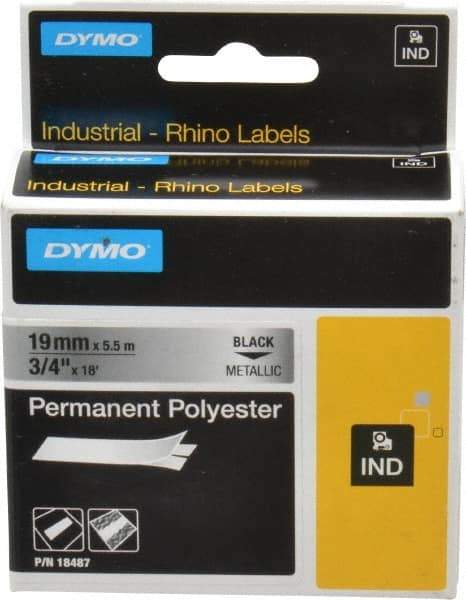 Rhino - 216" Long, Metallized Silver Polyester Metallized Tape - For DYMO Brand Labeling Equipment Designed for "D1" Tapes (Check Width Compatibility) - Americas Industrial Supply