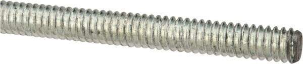 Made in USA - 1/4-20 UNC (Coarse), 2' Long, Low Carbon Steel Threaded Rod - Zinc-Plated Finish, Right Hand Thread - Americas Industrial Supply
