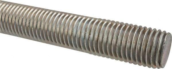 Made in USA - 1-8 UNC (Coarse), 2' Long, Low Carbon Steel Threaded Rod - Zinc-Plated Finish, Right Hand Thread - Americas Industrial Supply