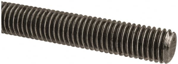 Made in USA - 9/16-12 UNC (Coarse), 2' Long, Low Carbon Steel Threaded Rod - Oil Finish Finish, Right Hand Thread - Americas Industrial Supply